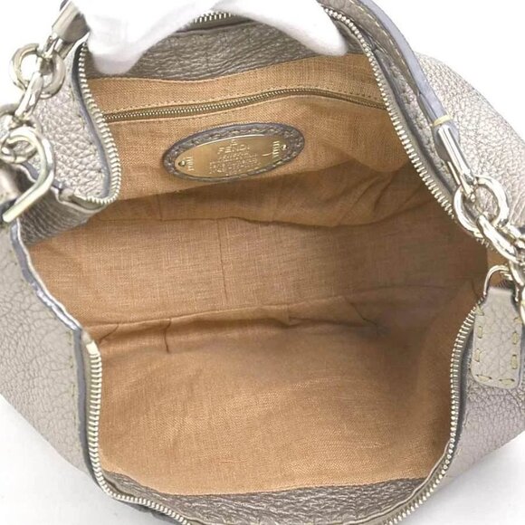 FENDI Selleria Shoulder Bag Gold Gray Leather/Silvertone - Picture 6 of 12